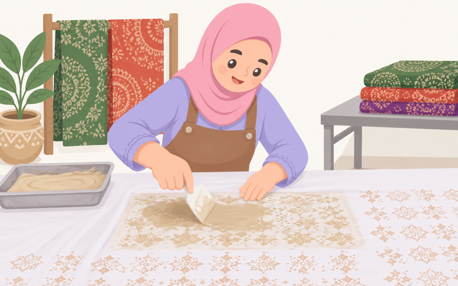 Aplikasi tanah liat pada kain batik