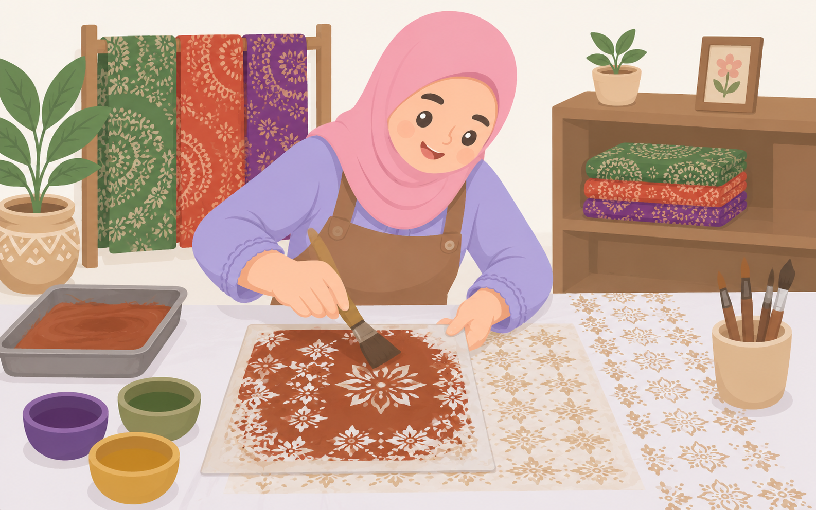 Proses pewarnaan dan kemasan batik